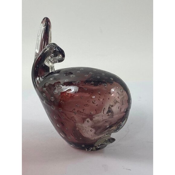 Art Glass Bullicante Bubbles Murano Style Whale Amethyst Purple Paper Weight - Picture 2 of 7